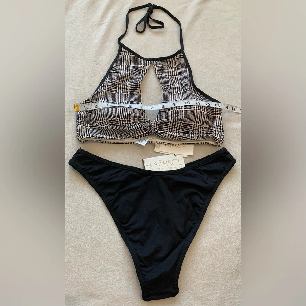NWT L*Space Black White Plaid Jessy Top Whiplash Bitsy Bottom Bikini Set Size XL
